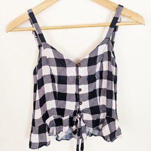 JOLT Gingham Print Ruffle Cropped Tank Top